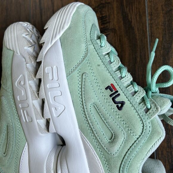 Fila Womens Size 7 Disruptor II Suede Mint Green Sneakers 5FM0038-320 Chunky - Picture 7 of 10